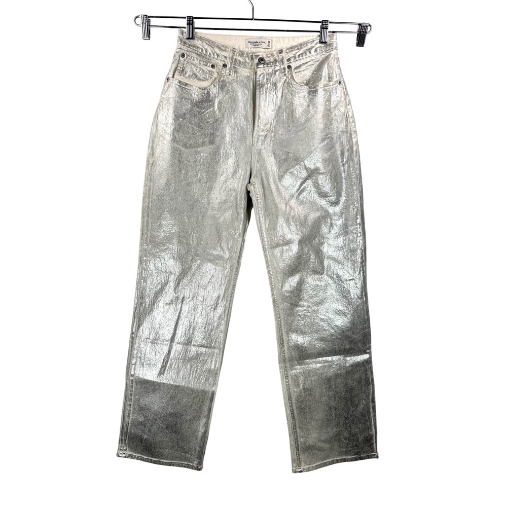 Abercrombie & Fitch Curve love 90s Relaxed jeans sz 28 Silver Metallic High Rise